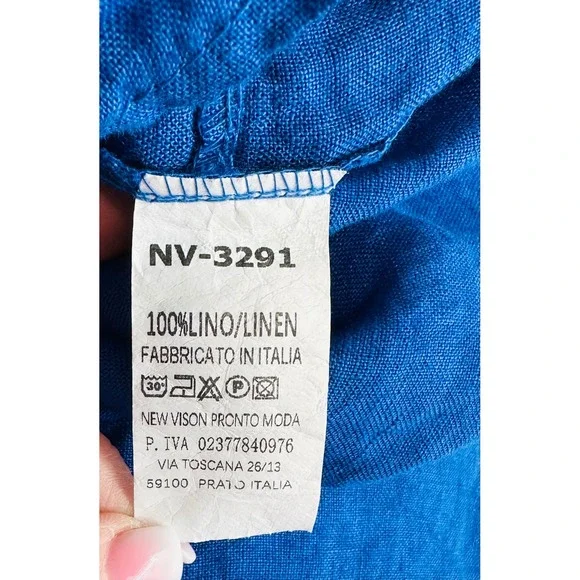 NWT Womens L 100% Linen Oversized Shirt Cobalt Blue Lagenlook Artsy Minimalist - Picture 4 of 14